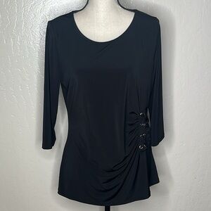 Daisy Fuentes black cinched waist lace up detail long sleeve blouse